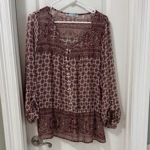 Maurices Mauve and Ivory Printed Peasant Tunic Blouse